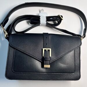 Black 2-ways Crossbody Bag with Gold Tone Buckle